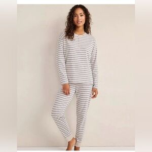 Haven Well Within Organic Cotton Jersey Stripe Henley Top/Pants  Pajamas XXL